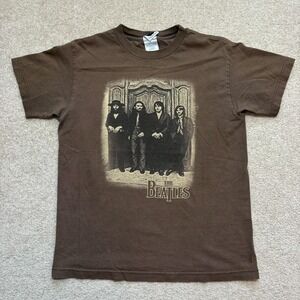 Vtg Beatles Shirt Mens Small Brown Band Photo Graphic Rock Tee 2005 Y2K Faded